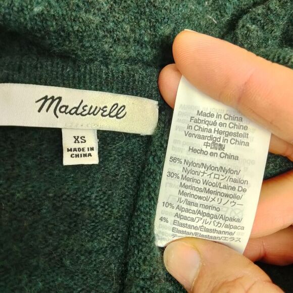 Madewell Cardigan Sweater Womens XS Pockets Merino Wool Alpaca Green Open Front - Picture 10 of 11